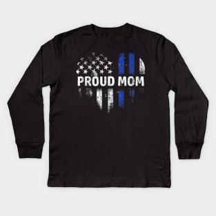 Thin Blue Line Heart Proud Mom Police Officer Cop Kids Long Sleeve T-Shirt